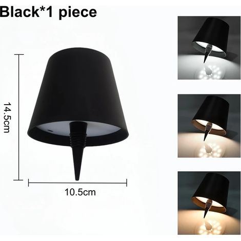 (1 lampe noire 3 couleurs en 1) AITHEA Lampe LED sans fil pour bouteille de vin, rechargeable, avec interrupteur tactile, veilleuse pour vases, décoration de café, bar, club et restaurant (1/5)