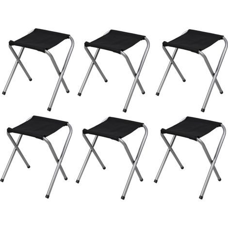 Lot de 6 Tabourets Pliants Aluminium Compact - Noir - Livraison gratuite