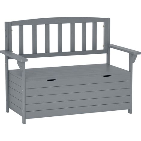Outsunny Garden Storage Bench, 2 Seater Fir Wood Outdoor Bench, Dark Grey