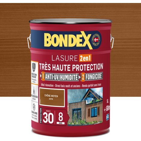 Bondex – Lasure 8 ans satin 5L – Indice 30 – Protection anti-UV – Pour bois extérieurs – Fongicide – Résistance intempéries