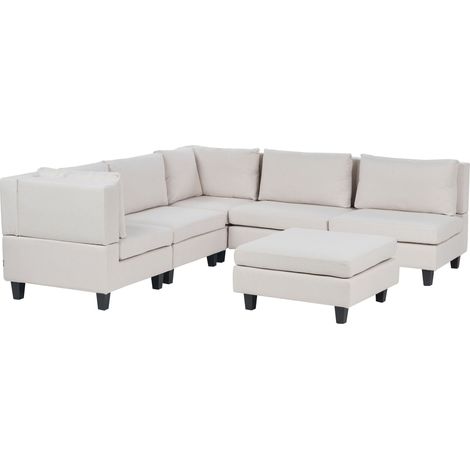 Modular Corner Sofa 5 Seater UNSTAD Fabric Light Beige with Ottoman Right Hand