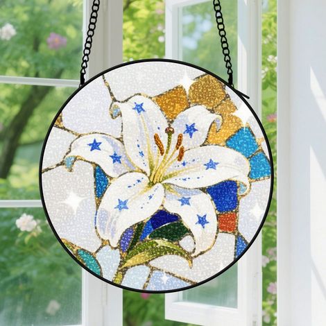Suspension en vitrail, attrape-soleil minimaliste artistique coloré, décoration fenêtre porte, cadeau Noël, Anniversaire pour femme, homme 9cm (1/5)