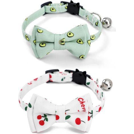 Collier Chat - Fermoir Sécurité Libération Rapide - Coton Doux - Avec Clochette et Nœud Papillon Détachable - Réglable 15-28 cm - 2 Pièces (1/5)