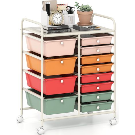 COSTWAY Storage Cart Black Multi-Purpose Utility Cart with 2-Size Drawer (1/5)