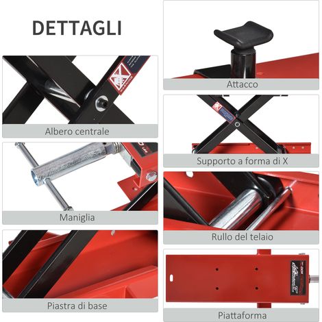 Cavalletto centrale réglable pour moto, élévateur à ciseaux en métal rouge, capacité max 500kg, parfait pour garage ou atelier (1/5)