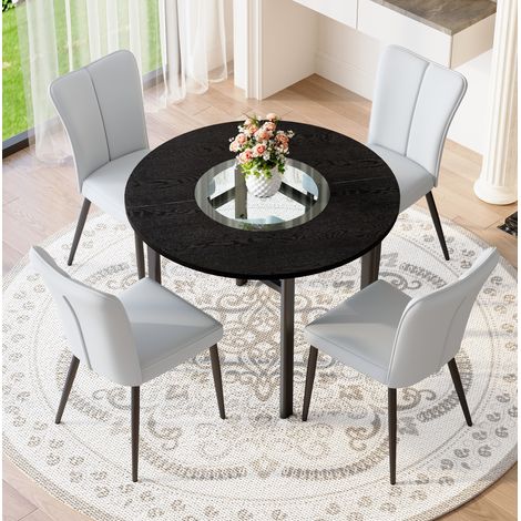 Set tavolo rotondo 100 cm in MDF nero e sedie in PU grigio per sala da pranzo – MEUBLIV (1/5)