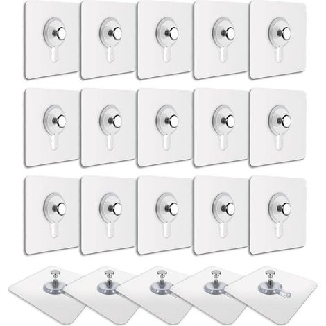 Lot de 20 crochets adhésifs transparents – Fixation murale sans perçage – Supporte jusqu'à 2 kg – Installation facile sur surfaces lisses