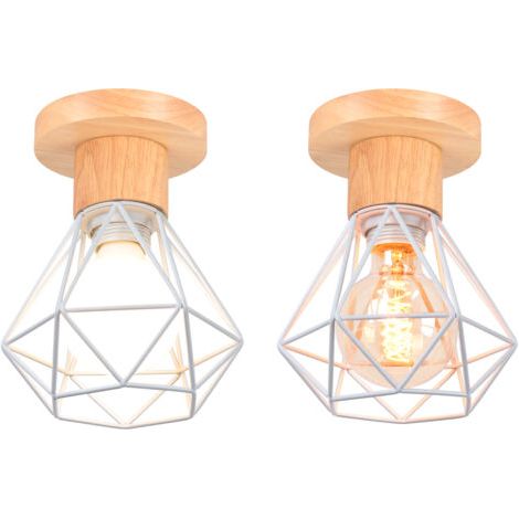 royaluxe- (2PCS)Plafonnier Rétro Luminaire Plafonnier Vintage Blanc Plafonnier Moderne Plafonnier Intérieur Lampe De Plafond En Bois Et Métal (1/5)