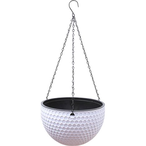 [Pot de fleurs suspendu] ManoMano Éco-Design Jardino + Panier Dual-Bassin Résine Autosuffisant [Couleur: Blanc/Béige/Gris/Rouge/Marron - Dimensions: Ø21cm/Ø10cm/14cm profondeur - Chaîne: 46cm - Poids: (1/5)