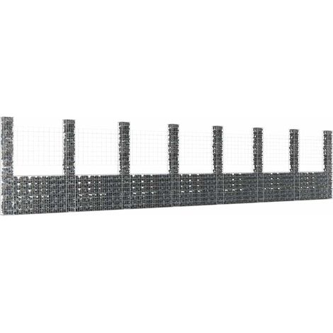 vidaXL Panier de gabion en forme de U avec 8 poteaux Fer 860x20x200 cm (1/5)