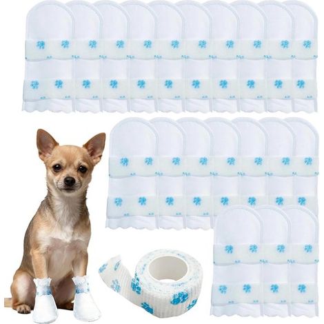 Confezione da 20 calzini monouso per cani, protezioni per le zampe, scarpe impermeabili per cani per zampe ferite e bende per uso interno ed esterno (M, 8 17 (1/5)