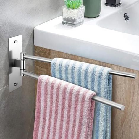 [NEVER USED] Towel rail without drilling, 180° swivel, self-adhesive towel bar, 304 stainless steel bath towel holder, double towel holder with 2 swivel bars - 39cm