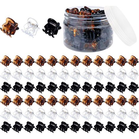 Lot de 72 petites pinces à cheveux, mini pinces à cheveux en plastique avec boîte (noir, marron et transparent) pour femmes et filles (1/5)