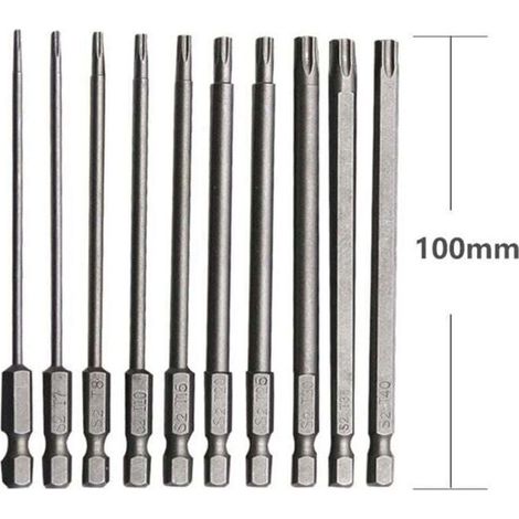 Embouts Torx Longs - Acier Chrome Vanadium - 75 mm - Pour Tournevis Et Visseuse Électrique - T6 À T40 - Lot De 10 (1/4)