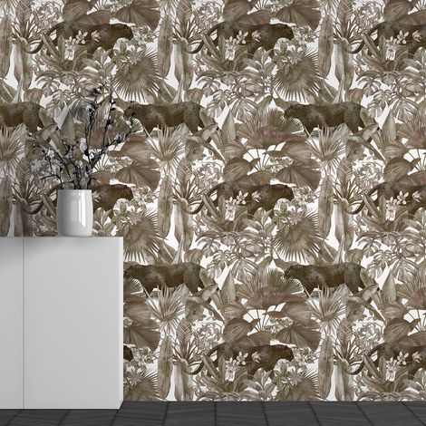 Papier peint panoramique - Motif Feuilles Panthères noires - 390 cm x 244 cm (1/3)