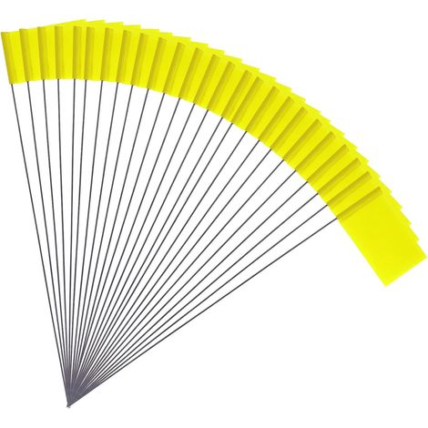 50pcs 5,1x7,6cm Drapeaux de Marquage avec Poteau en Acier Vinyle Drapeau de Marquage Pelouse pour Publics Souterrains Industriels les Égouts l'Aménagement Paysager l'Arpentage (Jaune) (1/5)