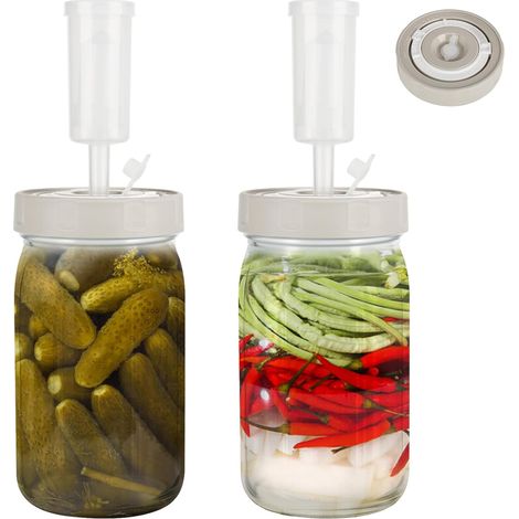 Set aus 2 x 1-Liter-Gärgläsern mit Gärverschluss und Datumsanzeige für Sauerkraut, Kimchi, Kombucha und Essiggurken (1/5)
