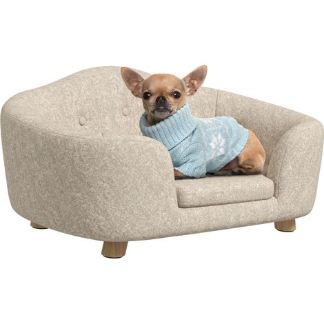 Sofa pour Chiens et Chats avec Coussin et Poche, Matelas Doux en Mousse, Bois de Pin, Crème, 70x47x30 cm (1/5)