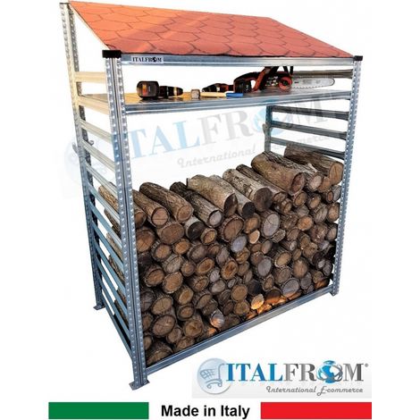 Legnaia Modulare ITALFROM� in Acciaio Zincato con Staffe a Parete - con Ripiano - Modulo Iniziale - cm L158 x P80 x H250 - Tetto Verde (1/3)
