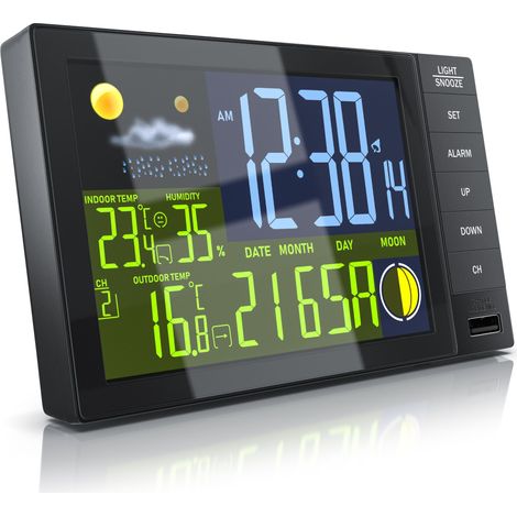 BEARWARE Funkwetterstation Innen und Außen mit Außensensor - DCF Signal Funkuhr - Farbdisplay - Thermometer - Hygrometer (1/5)
