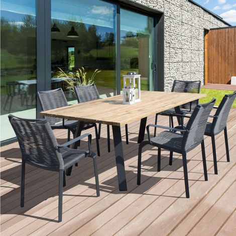 Tavolo 200x100 cm da esterno giardino con struttura in alluminio e piano in legno di teak a doghe Antigua -  Antracite
