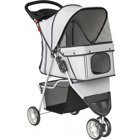 Cochecito/transportín plegable para perros con cesta de almacenamiento, cojín, ventana de malla y portavasos para perros pequeños de hasta 10 kg, color gris. (1/5)