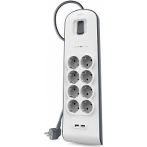 Belkin Ciabatta multipresa con USB e 8 prese, protezione dalle sovratensioni con 8 prese CA protette e 2 porte di ricarica USB-A da 2,4 A, cavo di prolunga da 2 m, presa multipla per casa e ufficio (1/4)