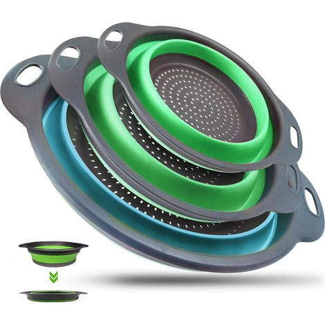 Lot de 3 passoires de cuisine pliables pour le camping, les salades et les fruits, passe au lave-vaisselle (1/5)