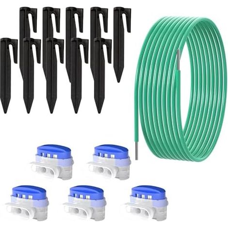 ECENCE 3m Begrenzungskabel + 10x Erdspieße 5X Kabelverbinder, Zubehör-& Reparatur-Set Installationsset für Mähroboter Universal für alle Rasenroboter Modelle