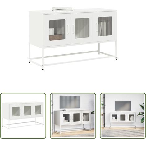 Meuble de rangement - Meuble TV blanc 100,5x39x60,5 cm acier laminé à froid (1/5)