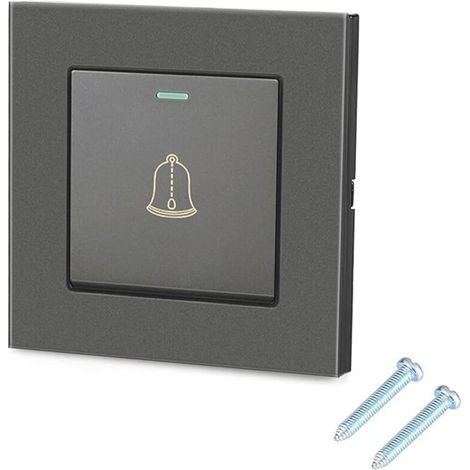 Noir，Bouton de Sonnette Extérieur éTanche 220–250 V, Interrupteur Sonnette de Porte en Verre avec Vis, Installation Facile, Usage Domestique ou Hôtelier, l'extérieur