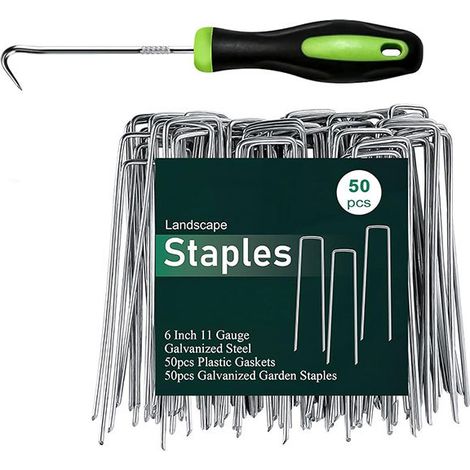 Lot de 50 piquets de fixation galvanisés – Agrafes pour toile de paillage 4x15 cm en U pour gazon, couverture de sol et plantes (1/5)