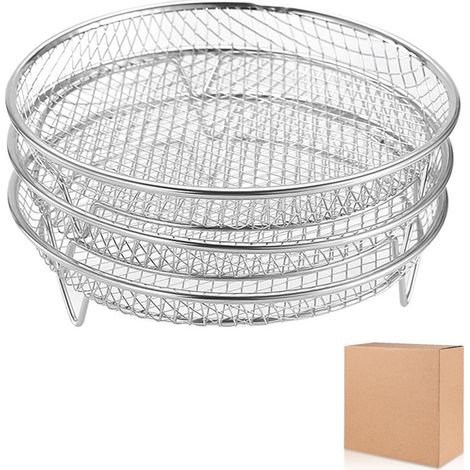 Juego de 3 piezas para freidora de aire caliente, fabricado en acero inoxidable 304, cesta para freír, apta para patatas fritas, accesorios para freidora de aire caliente (redondos)