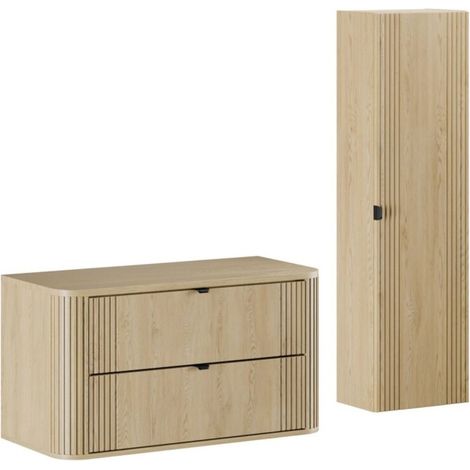 Set da bagno KORI: mobile sotto lavabo 100cm + piano lavabo + colonna di storage