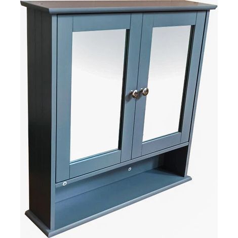 Grey Double Door Mirror With Shelf Bathroom Cabinet Knob Handles (1/2)