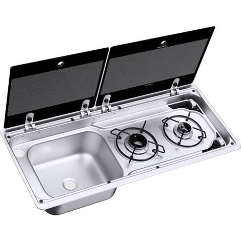 Piano cottura compatto a 2 fuochi con lavello a destra - Dometic