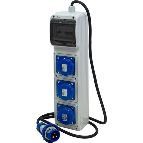 Quadro ASC portatile, 3KW 230V, IP65, 3 prese 2P+T 16A, spina 2P+T 16A, con magnetotermico differenziale e pulsante di emergenza - Rosi 2260PE