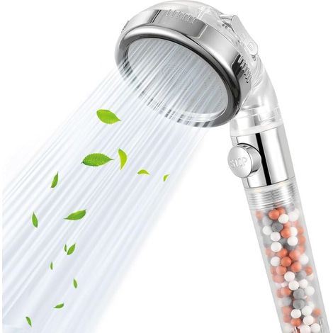 Gefilterter Handbrausekopf mit Ein-/Ausschalter, Hochdruckbrause mit 3 Strahlarten, geeignet für hartes Wasser/trockene Haut und Haare, inklusive Filterwatte (1/4)