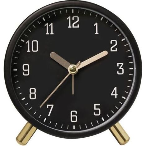 Lntyq Métal Reveil Matin Analogique Silencieux, avec Lumière de Nuit, Noir Moderne Classique, Simple Horloge de Table pour Chambre Chevet 11cm (1/5)