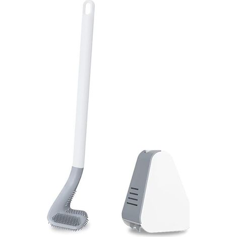 Brosse WC en silicone de golf - Longue tige - Avec support - 360o - Pas de coins morts - Montage mural et debout - Pour salle de bain - Blanc (1/5)
