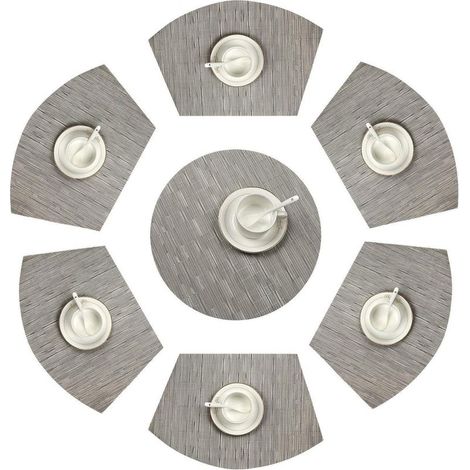 Lot de 7 Set de Table en Forme de Coin 1 Rond Central en Vinyle Lavable résistant à la Chaleur Tapis de Table(Gris argenté)-Fei Yu (1/5)