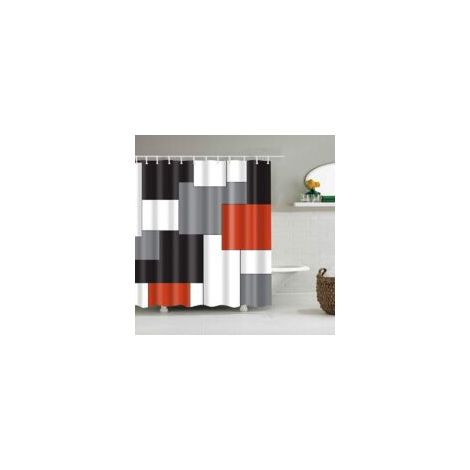 Tenda da doccia con motivo geometrico nero, grigio, rosso e bianco per l'arredamento del bagno, in tessuto di poliestere impermeabile con 12 ganci, 70 x 70 pollici, multicolore - Crezuo