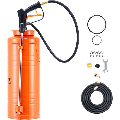 Pulvérisateur à béton industriel 14L, acier inoxydable, pompe tri-poxy robuste, lance 52cm avec poignée ergonomique, tuyaux 1,2m et 3m, 2 buses en laiton. Idéal chantier et jardin. (1/5)