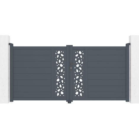 Casanoov – Portail aluminium battant 300x145cm – Semi-ajouré gris anthracite RAL 7016 – Lames renforcées pour motorisation – Installation facile (1/4)