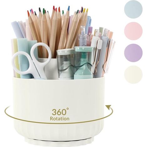Schreibtisch-Organizer, 360-Grad-drehbarer Stifthalter, Stifteorganizer mit 5 Fächern, Stifthalter für Büro, Schule, Zuhause (Cremeweiß)