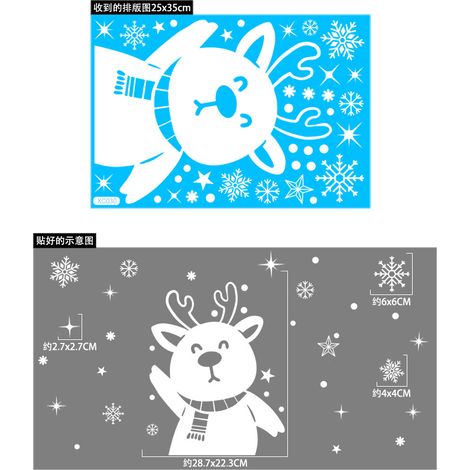 Autocollants de Noël pour vitrines, décorations de Noël, décorations de vitrines en verre, autocollants Père Noël blanc, bonhomme de neige et rennes