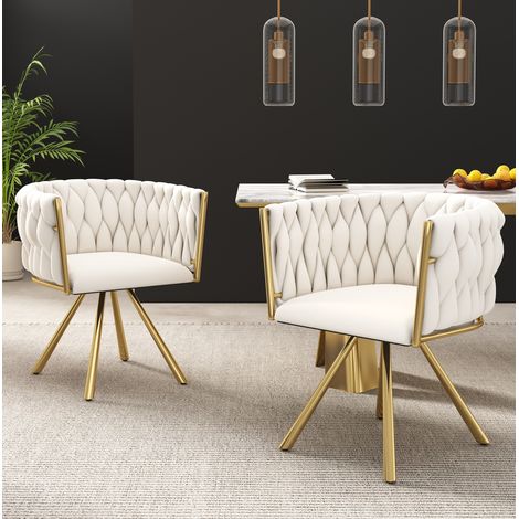 Esszimmerstuhl drehbar aus Samt, 59 x 54 x 72 cm, Beige und Gold HAVRYA (1/5)