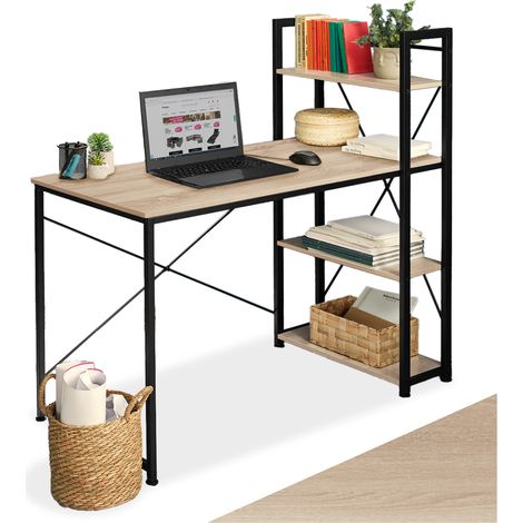 Bureau style industriel étagère en panneau aggloméré bois clair (1/5)