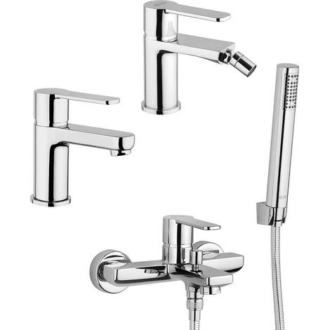 Set miscelatori lavabo + bidet + gruppo vasca Jacuzzi rubinetteria Eolo ottone cromato per piletta click clack (1/5)