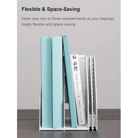 Porte-revues/organiseur de bureau pliable pour l'organisation et le stockage du bureau avec 3 compartiments verticaux (1/4)